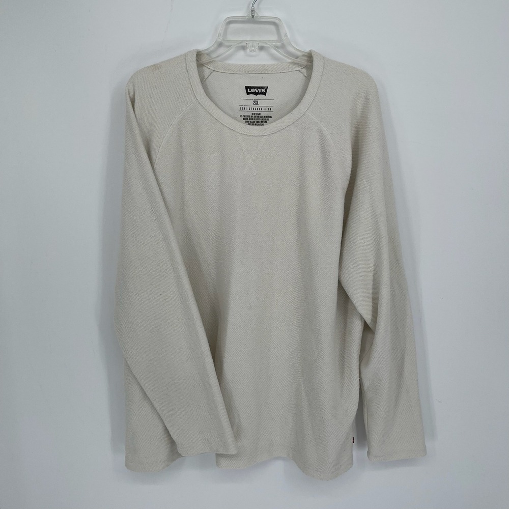 Levi's Men's Cream Textured Knit Crewneck Raglan Long Sleeve Pullover Shirt 2XL